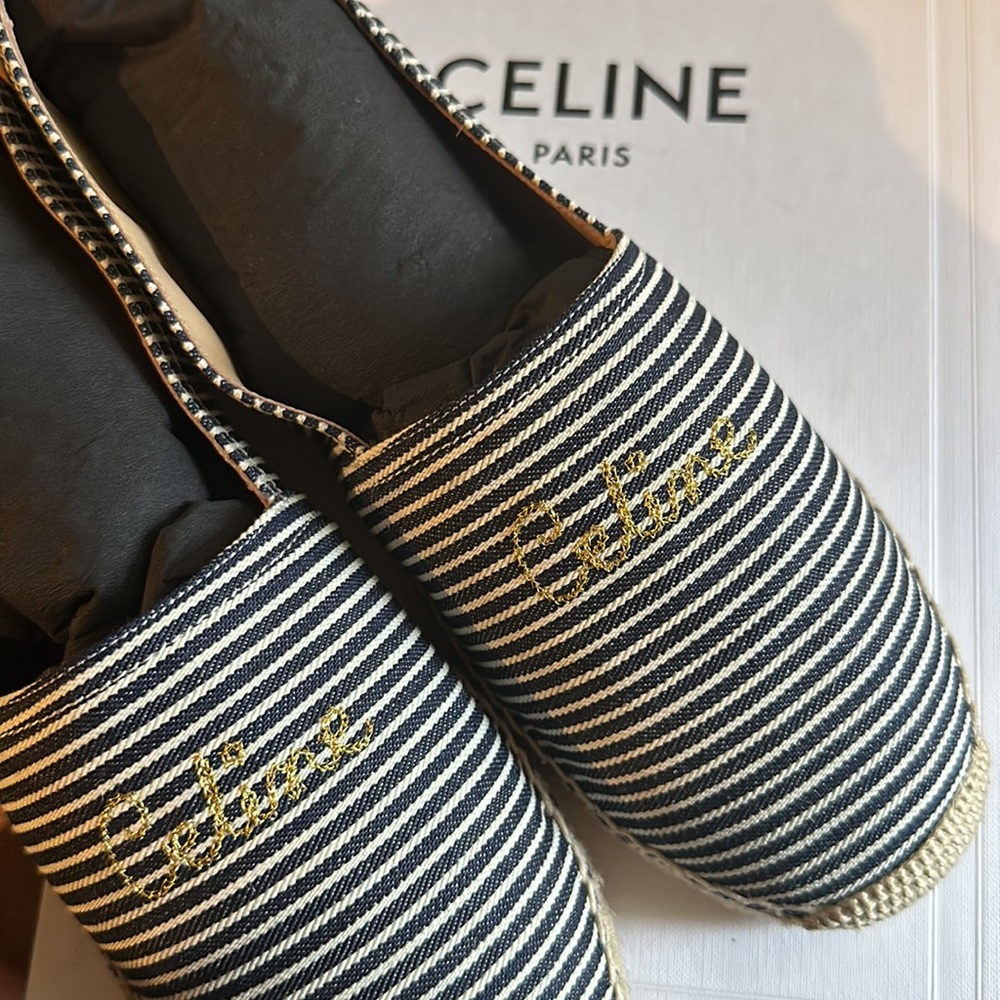 celine espadrille 40 stripped navy white gold cute summer vacation - Picture 4 of 7